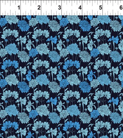 In The Beginning Fabrics Garden Delights III Bouquet Blue Fabric ONLINE PURCHASE ONLY