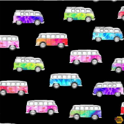 Michael Miller Fabrics Feeling Groovy Magic Bus Black Fabric ONLINE ONLY