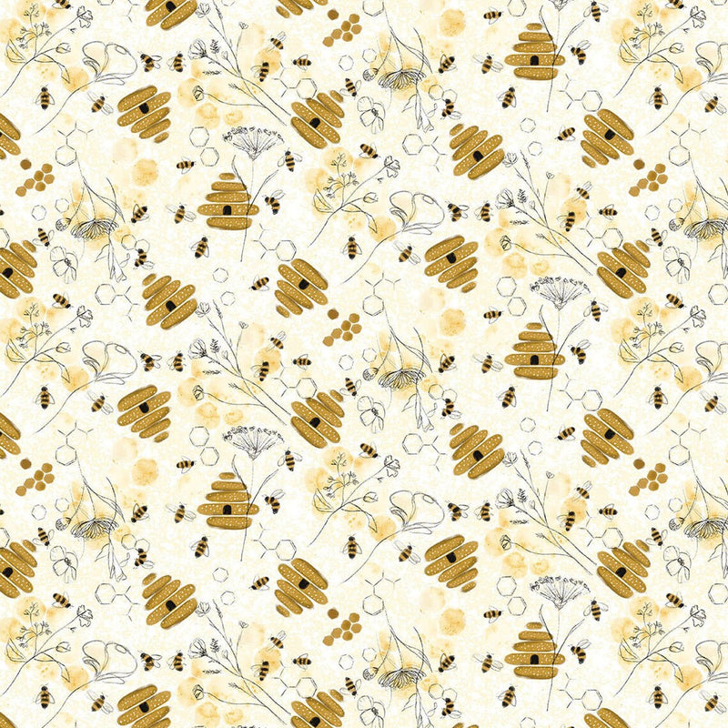 Blank Quilting Royal Jelly Bees And Beehives Ivory Fabric