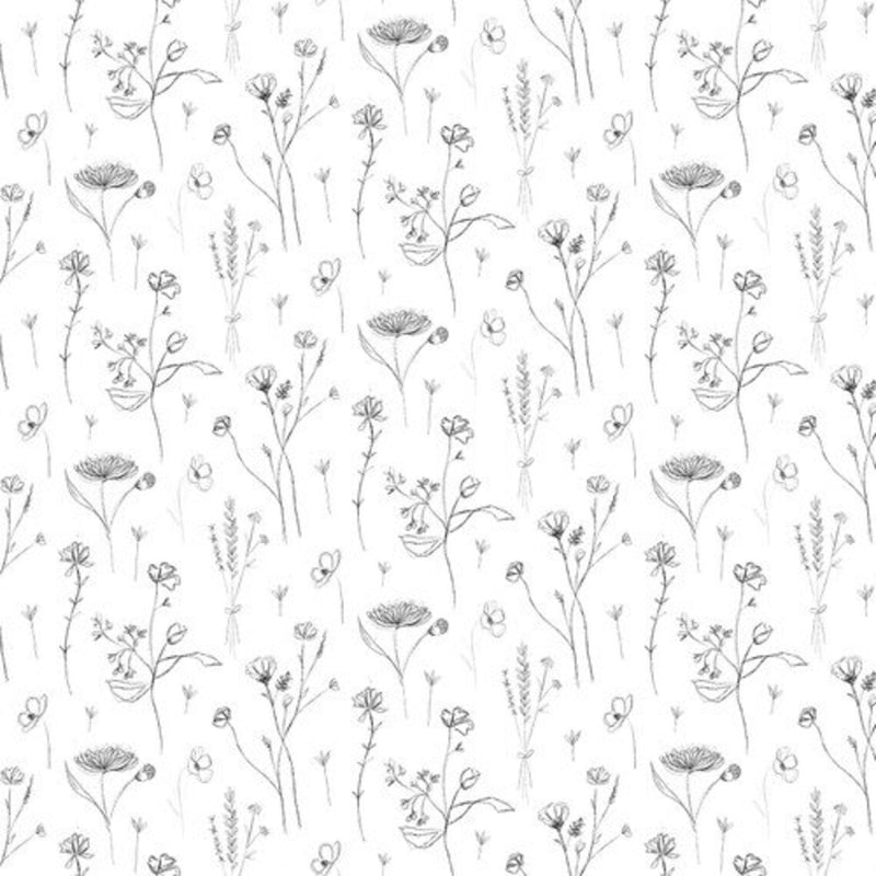 Blank Quilting Royal Jelly Sketched Floral White Fabric