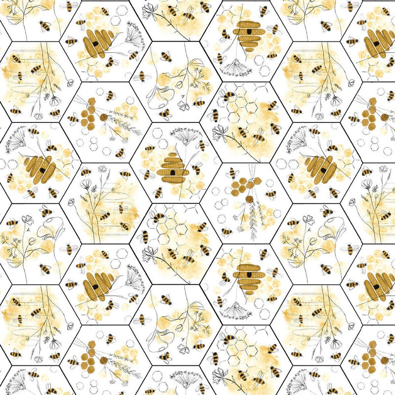 Blank Quilting Royal Jelly Large Honeycomb Ivory Fabric