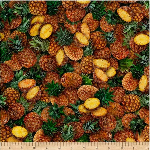 QT Fabrics Fresh Fruit Pineapples Fabric ONLINE PURCHASE ONLY