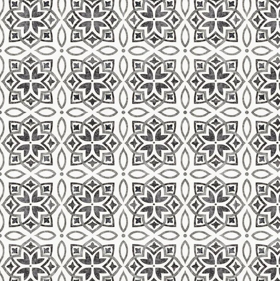 QT Fabrics Greener Pastures Tiles Black Fabric ONLINE PURCHASE ONLY