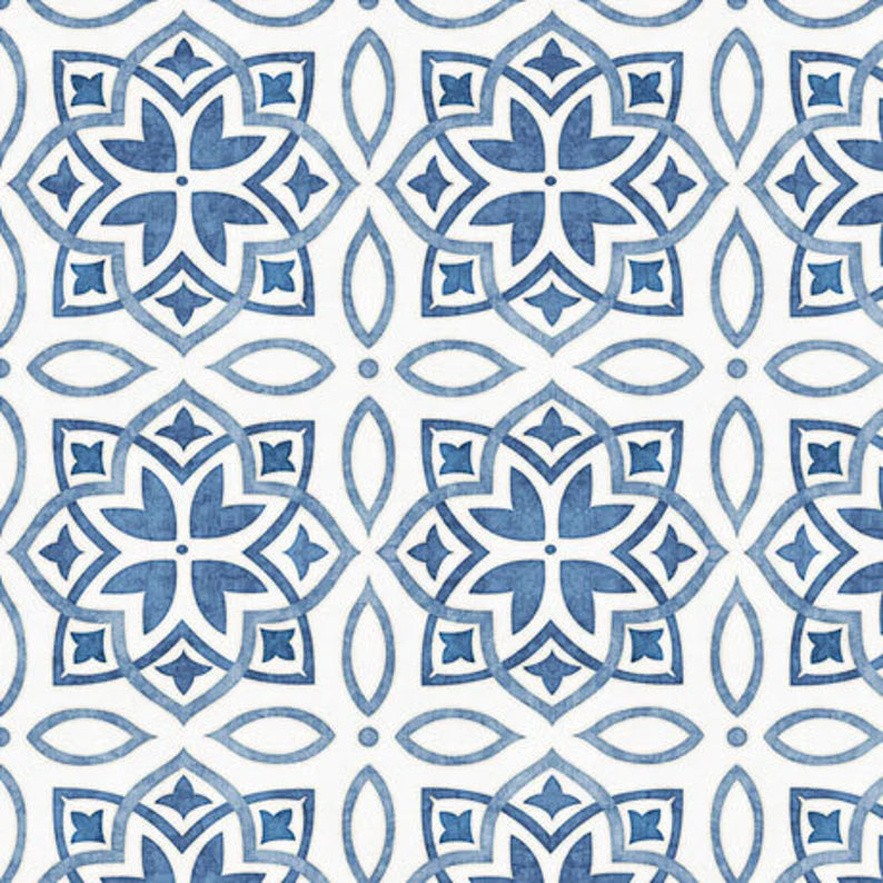 QT Fabrics Greener Pastures Tiles Blue Fabric ONLINE PURCHASE ONLY