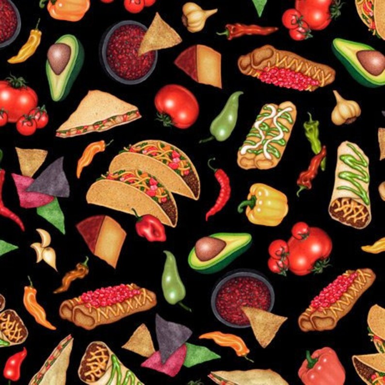 QT Fabrics Order Up Mexican Food Fabric ONLINE PURCHASE ONLY