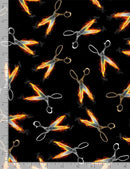 P & B Textiles You've Got Style Flaming Scissors Black Fabric ONLINE PURCHASE ONLY
