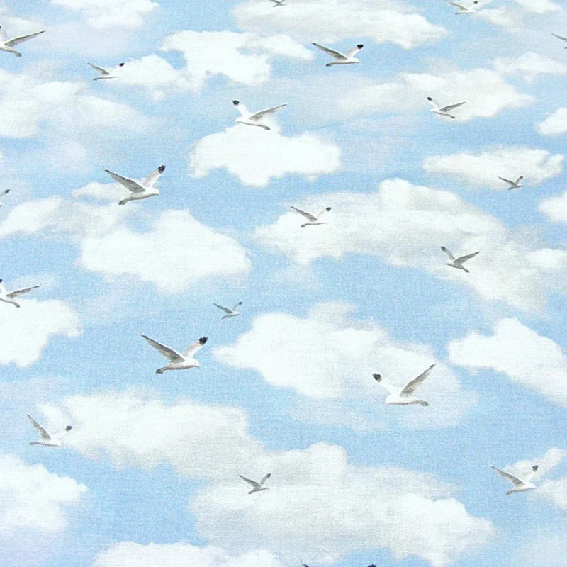 P And B Textiles By The Peaceful Shore Sky Seagull Blue Fabric