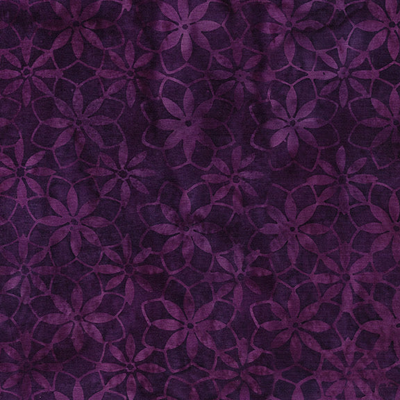 Island Batik Refections Geo Flower Purple Boysenberry Batik Fabric