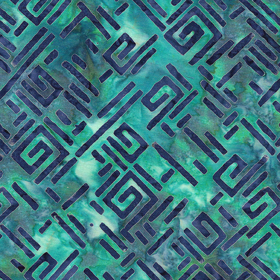 Island Batik Spirangles Turquoise Green Batik Fabric