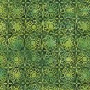 Island Batik Refections Square Flower Green Spinach Batik Fabric