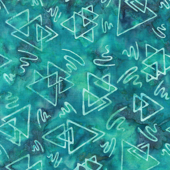 Island Batik Triangles And Squiggles Turquoise Green Batik Fabric