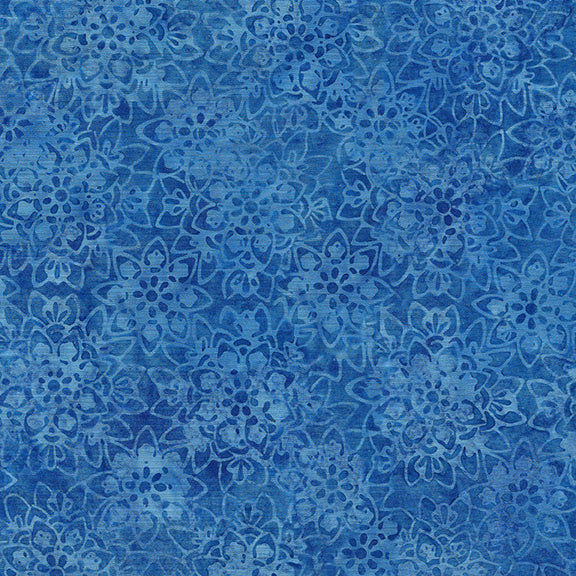 Island Batik Refections Mosaic Flower Blue Blueberry Batik Fabric