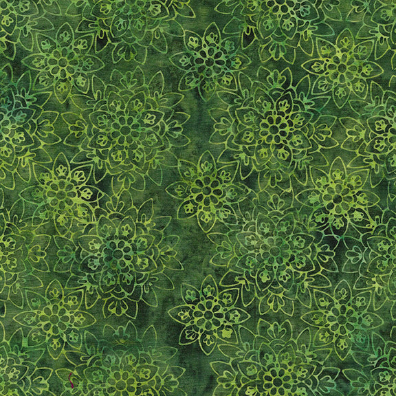 Island Batik Refections Mosaic Flower Green Grass Batik Fabric