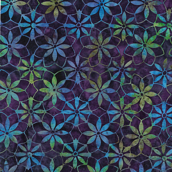 Island Batik Refections Geo Flower Purple Batik Fabric