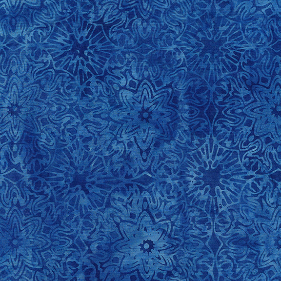 Island Batik Refections Mandala Flower Blue Batik Fabric