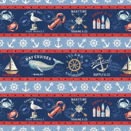 Wilmington Prints At the Helm Repeating Stripe Multi Border Fabric ONLINE ONLY