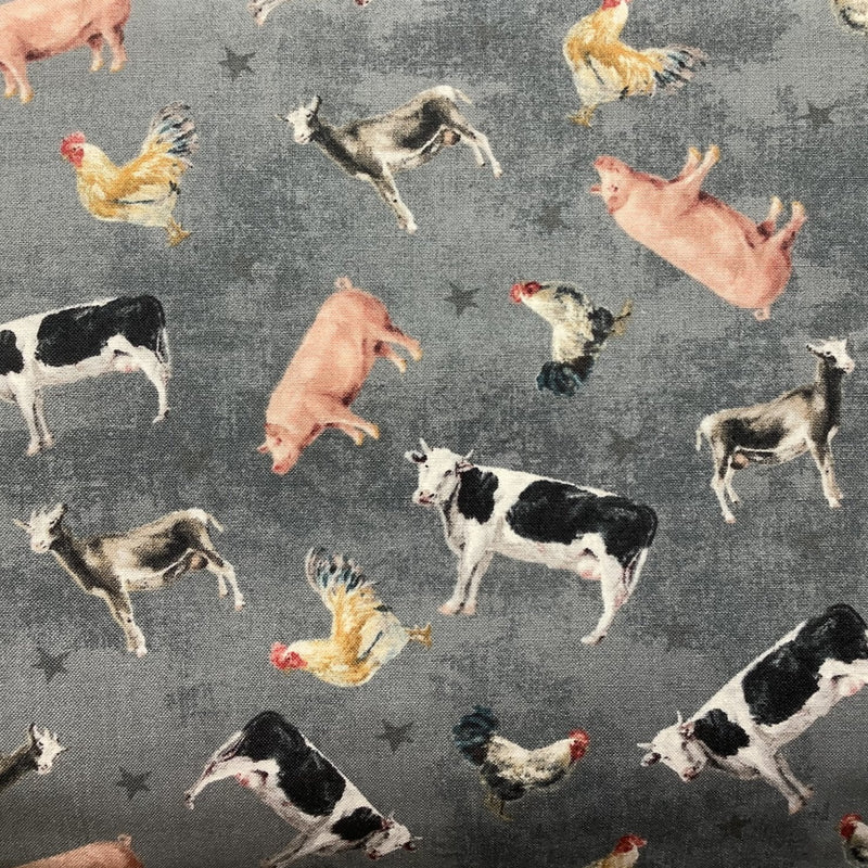 Wilmington Prints Farmhouse Chic Tossed Farm Animals Gray Fabric ONLINE ONLY