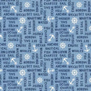 Wilmington Prints At the Helm Words Toss Light Blue Fabric ONLINE PURCHASE ONLY