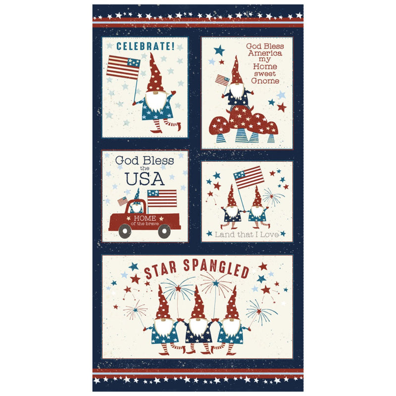 Clothworks Gnome Star Spangled USA July 4th Parade Panel ONLINE ONLY