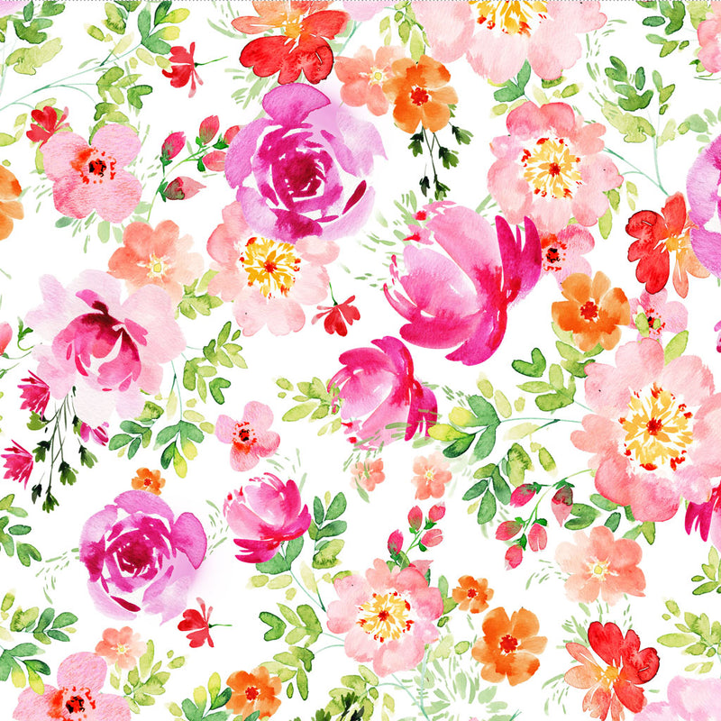 Clothworks Flourish Rose Garden White Fabric