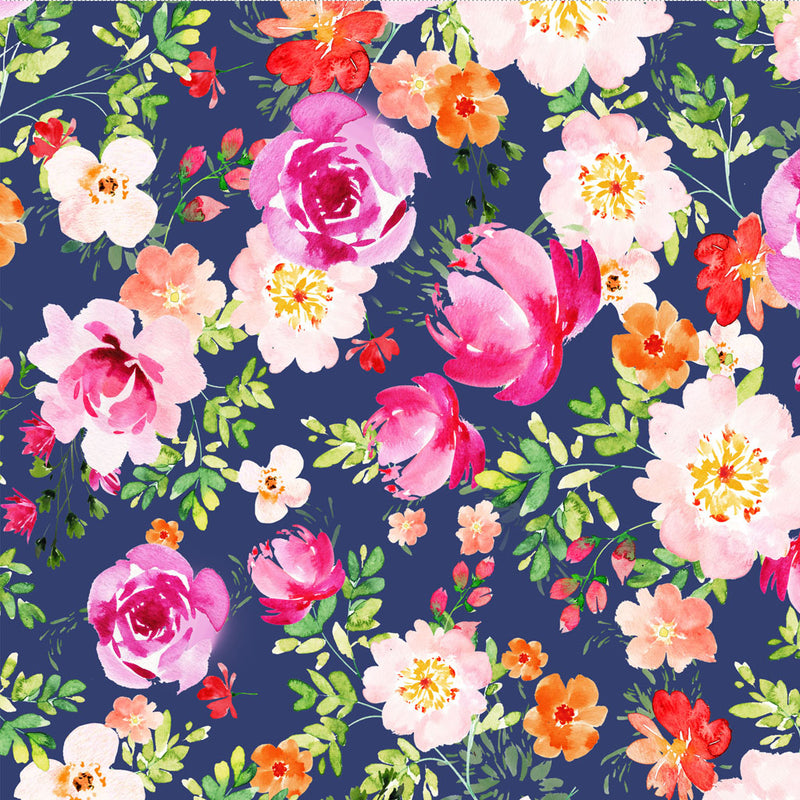 Clothworks Flourish Rose Garden Navy Fabric