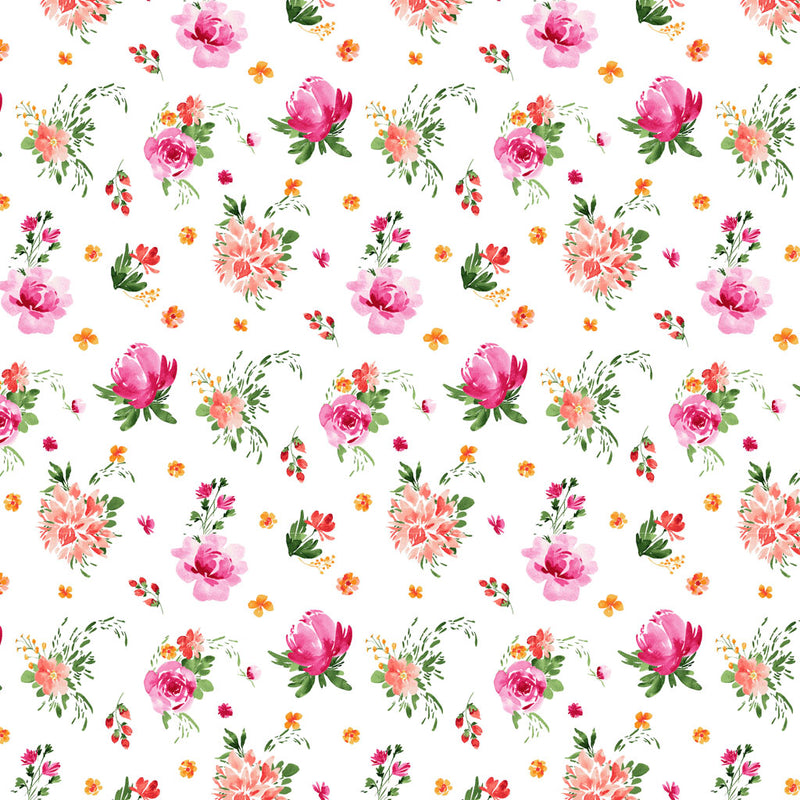 Clothworks Flourish Tossed Floral White Fabric