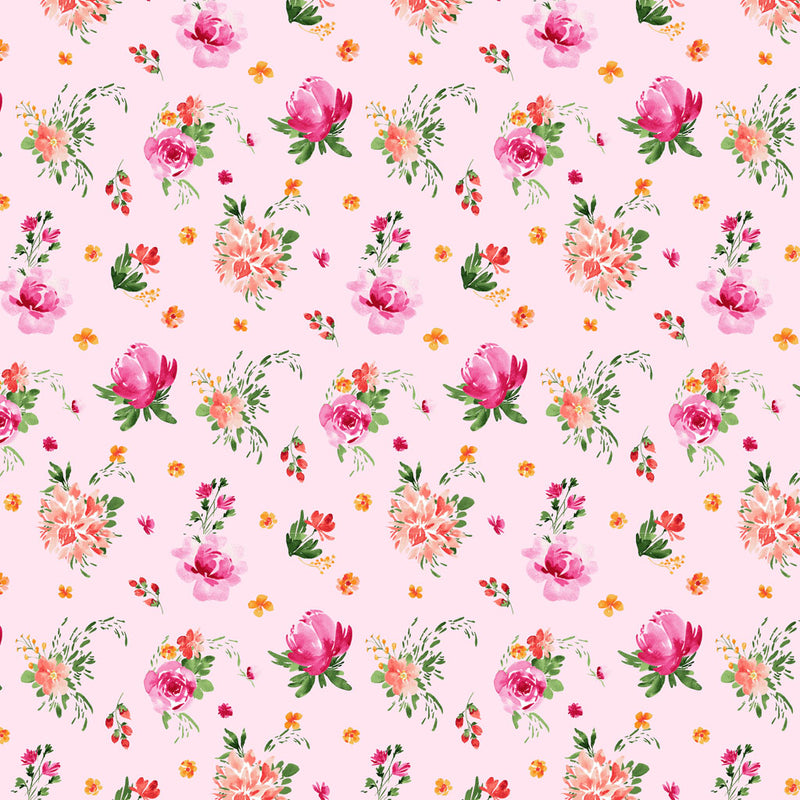 Clothworks Flourish Tossed Floral Light Pink Fabric