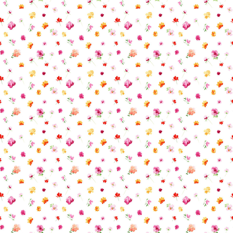 Clothworks Flourish Ditsy Floral White Fabric