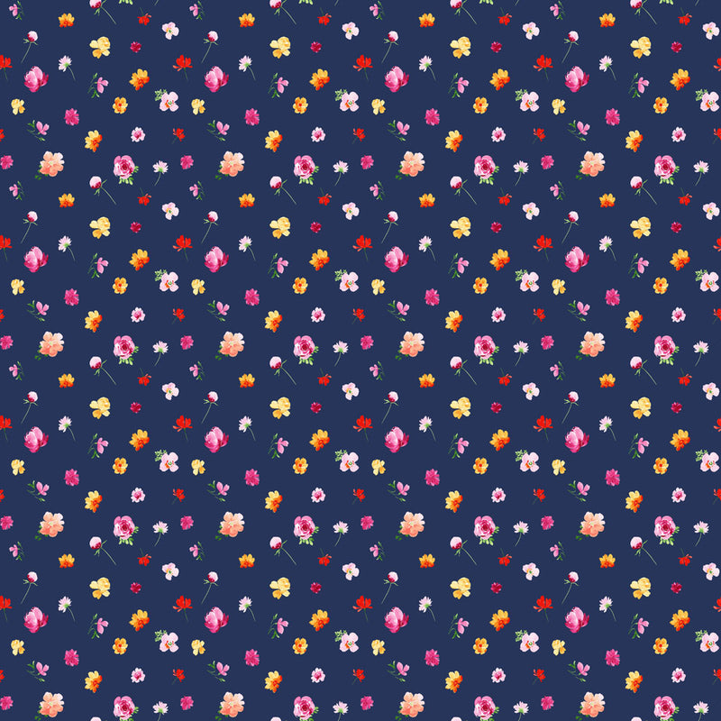 Clothworks Flourish Ditsy Floral Navy Fabric