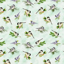 Clothworks Snowman Christmas Digital Birds Light Turquoise Fabric