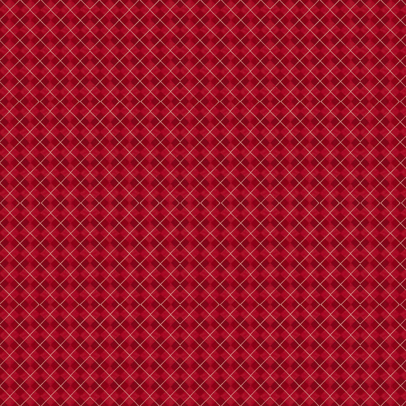 Clothworks Snowman Christmas Argyle Light Red Fabric