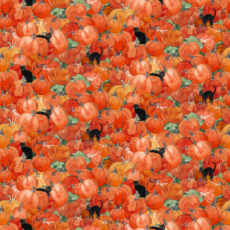 Clothworks Toil And Trouble Digital Pumpkins Orange Fabric