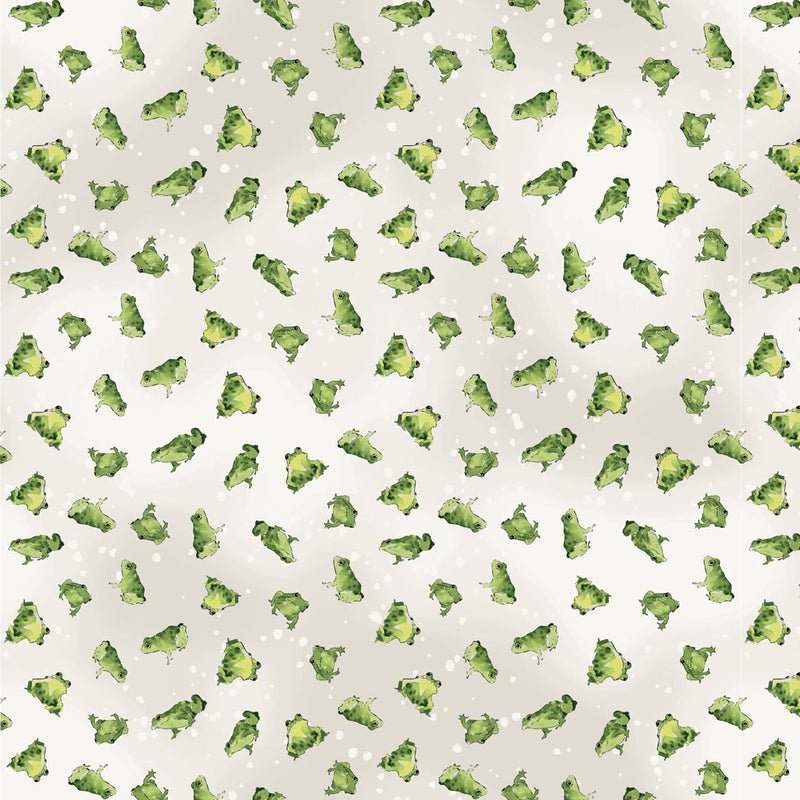 Clothworks Toil And Trouble Frogs Light Khaki Fabric