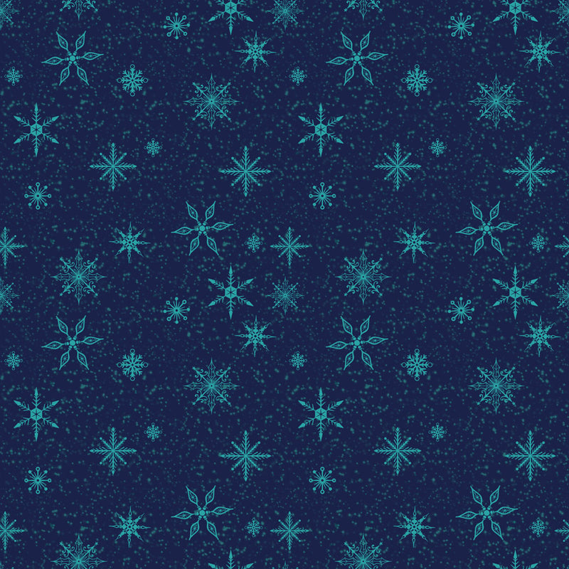 Clothworks Snowdrift Digital Snowflakes Navy Fabric