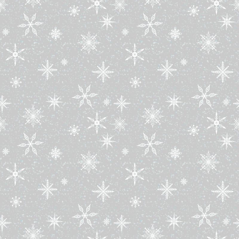 Clothworks Snowdrift Digital Snowflakes Light Gray Fabric