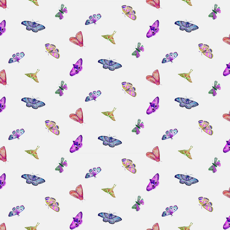 Clothworks Midnight Dreams Digital Moths Cream Fabric