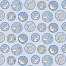 Clothworks Guess How Much I Love You Badges Light Slate Fabric