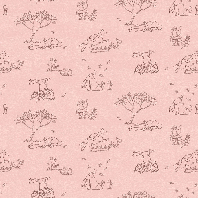 Clothworks Guess How Much I Love You Toile Light Coral Fabric
