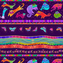 Clothworks Fantasticats Digital Pictorial Stripe Purple Metallic Fabric