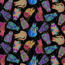 Clothworks Fantasticats Digital Tossed Cats Black Metallic Fabric