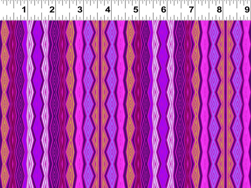 Clothworks Fantasticats Digital Geo Stripe Purple Fabric