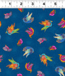 Clothworks Fantasticats Digital Birds Blue Fabric