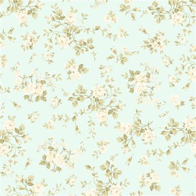 PREORDER Clothworks Charlotte Rose Bunches Light Turquoise Fabric