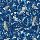 Clothworks Naturescape Ferns Light Navy Fabric