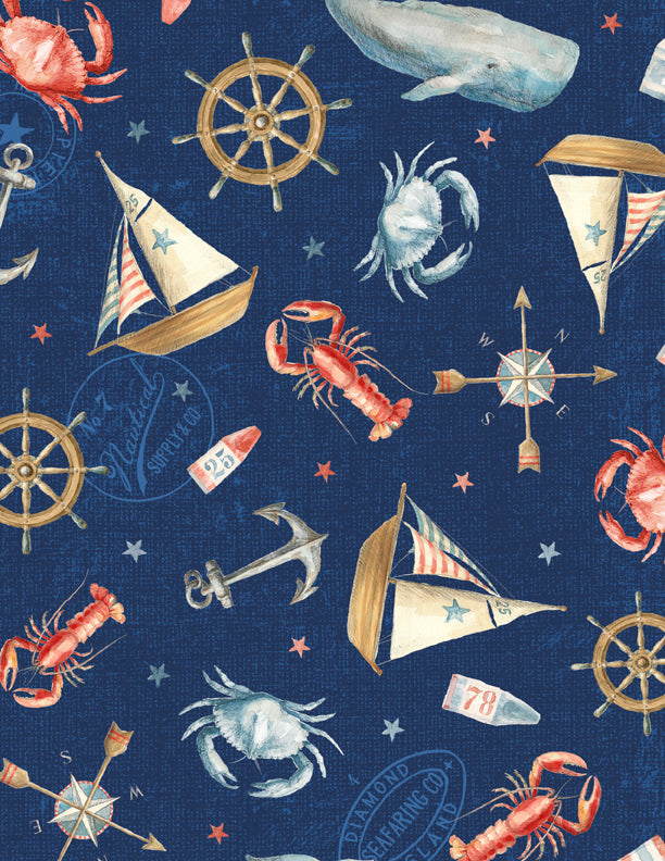 Wilmington Prints At The Helm Nautical Toss Navy Fabric