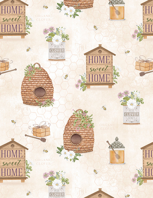  Wilmington Prints The Art Of Beekeeping Home Sweet Home Cream Fabric