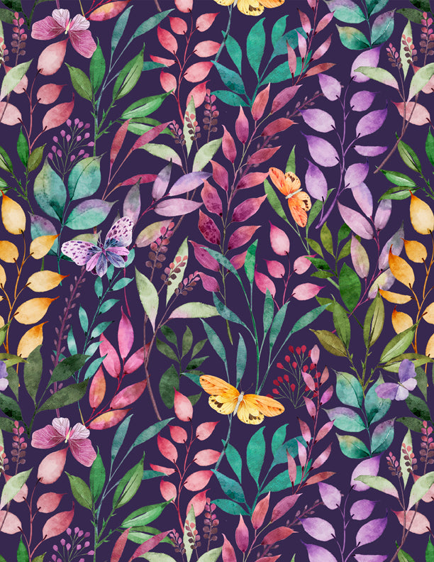 Wilmington Prints Botanical Magic Floral Purple Fabric