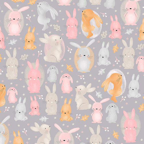 A.E. Nathan Co. Comfy Flannel Bunnies On Gray Fabric