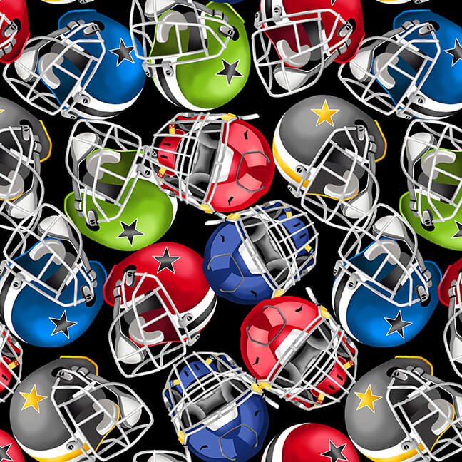 Blank Quilting Love Of Game Pattern Football Helmets Color Black 1250-99