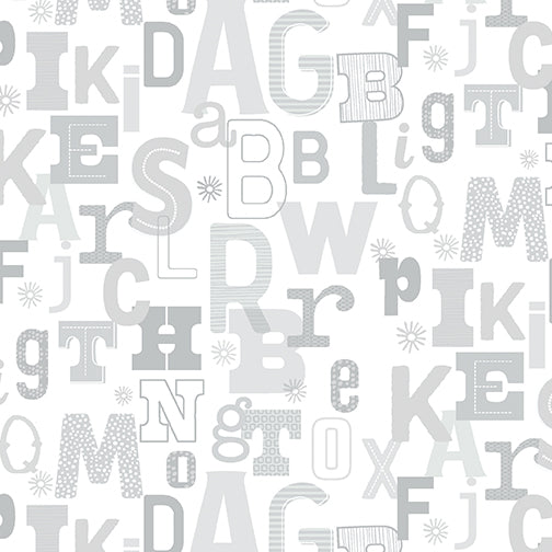 Benartex Adorable Alphabet Tonal Alphabet Light Grey Fabric